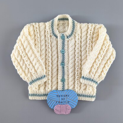 Blake 18" chest Cardigan, Hat and booties Baby Knitting Pattern