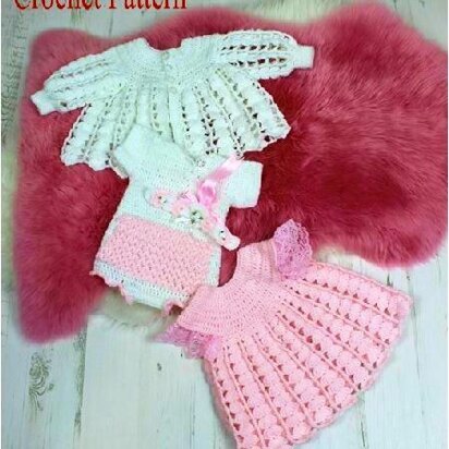 Crochet Pattern baby dress, jacket, vest & headband UK & USA terms #32