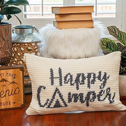 Happy Camper Crochet Pillow Cover