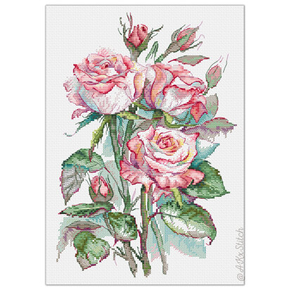 Watercolour Roses Cross Stitch PDF Pattern