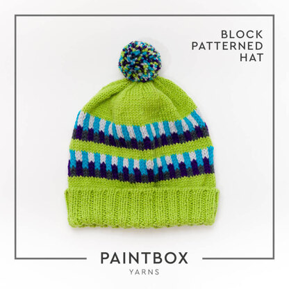 Block Patterned Hat - Free Knitting Pattern in Paintbox Yarns Wool Worsted - Free Downloadable PDF