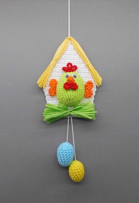 Hanging decoration chicken house - simple from scraps of yarn