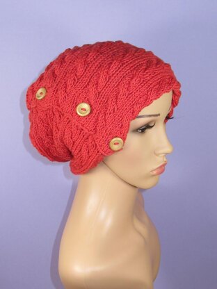 Sideways Button Up Cable Slouch Hat