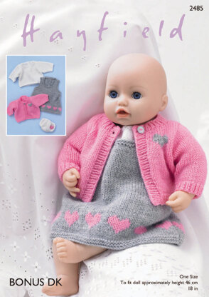 Baby Dolls Pinafore, Cardigan, Top & Pants in Hayfield Bonus DK - 2485 - Downloadable PDF