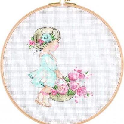 Creative World of Crafts Spring Girl Cross Stitch Kit - 26cm Diameter