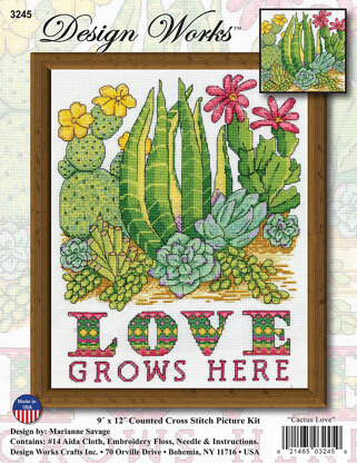 Design Works Cactus Love Cross Stitch Kit - 22.86cm x 30.48cm