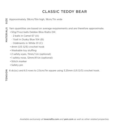 Classic Teddy Bear - Toy Crochet Pattern for Kids in Debbie Bliss Rialto DK