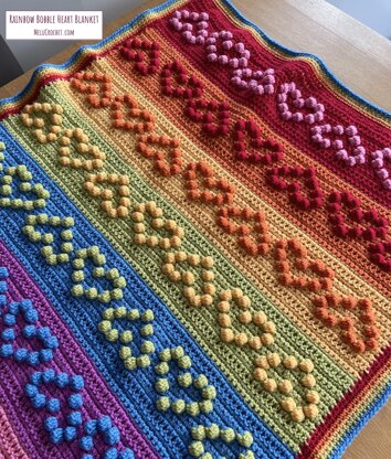 Rainbow Bobble Heart Blanket pattern by Melu Crochet