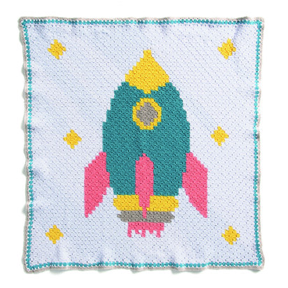 Rocketship Crochet Baby Blanket in Bernat Bundle Up - Downloadable PDF