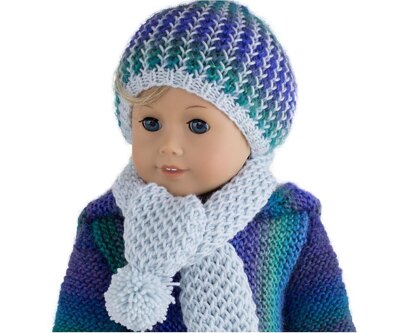 Dragonfly hat and scarf set for 18 inch dolls. Doll Clothing knitting pattern.