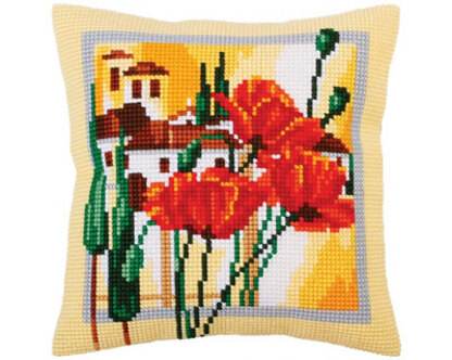 Collection D'Art Tuscany Poppies Cross Stitch Cushion Kit - Multi