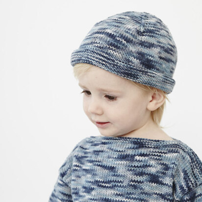 "Simple Jumper Hat" - Hat Knitting Pattern in Debbie Bliss Eco Baby Prints