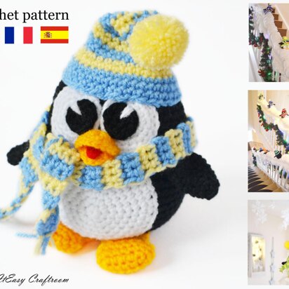 Crochet penguin. Christmas penguin. Bannister decor. Christmas decor idea. Staircase decoration. Xmas craft project