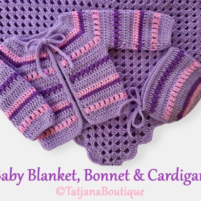 Baby Blanket, Cardigan and Bonnet