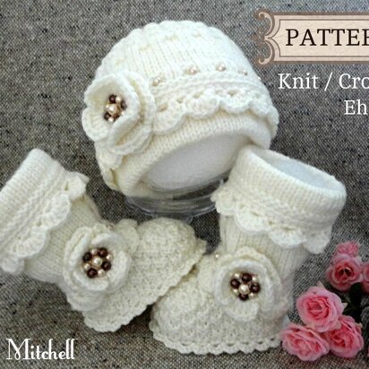 Knitting PATTERN Baby Shoes and Cap Baby Set with Crochet Edging