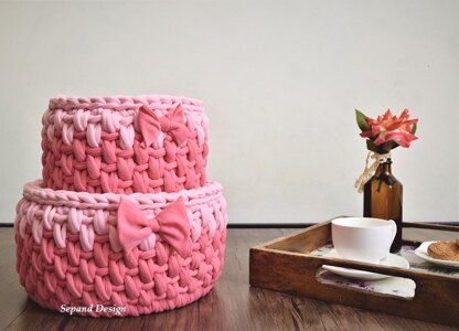 Tshirt yarn basket- One Back Loop- Pink