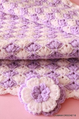 Baby Blanket "Lilac Lily" With Puff Flower