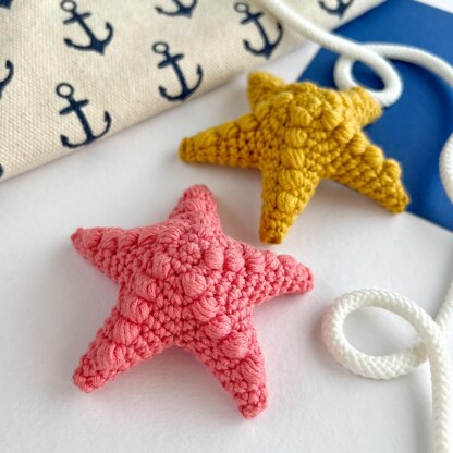Starfish crochet keychain pattern Amigurumi keyring ocean animal toy Bag charm Car mirror hanging decor