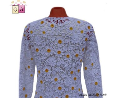 Cardigan with daisies Irish crochet lace