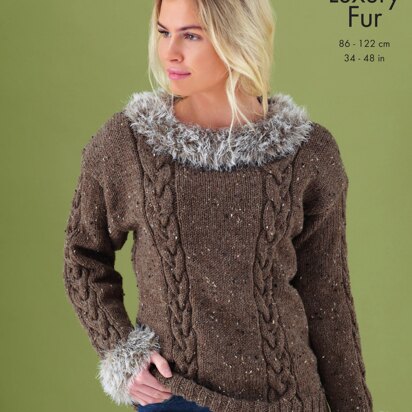 Sweater, Cowl & Hat in King Cole Fashion Aran and Luxury Fur - 5446 - Downloadable PDF