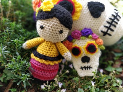 Carmencita and Dia de los Muertos Flower Skull crochet Amigurumi doll