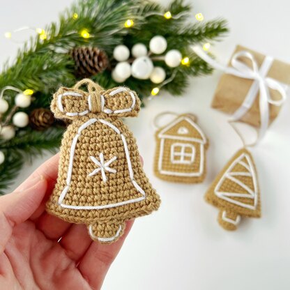 Christmas tree ornament gingerbread crochet pattern Christmas tree Crochet bell Christmas house