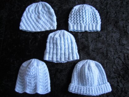 Premature Small Baby Knitting Pattern For 5 Hats - 4 ply