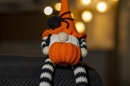 Halloween Gnome Crochet Toy With Pumpkim And Spider