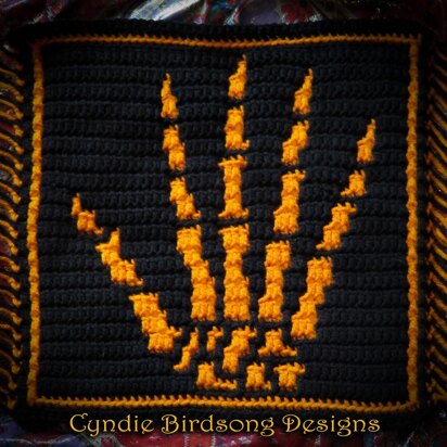 Halloween Mosaic Crochet Square - Skeleton Hands