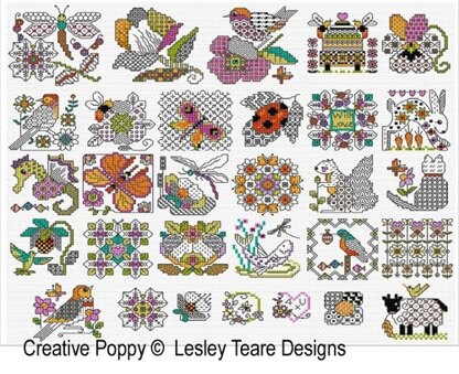 Lesley Teare 30 Mini Motifs - Blackwork & Colour Cross Stitch Pattern - 2010195 -  Leaflet