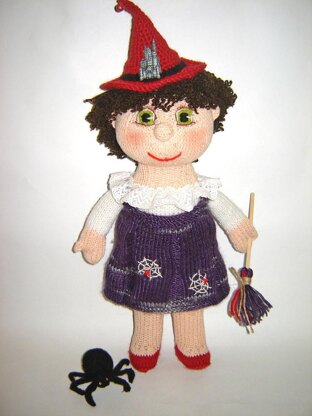 Toy knaitting patterns - Knit a Witch with spider, halloween doll one of a kind