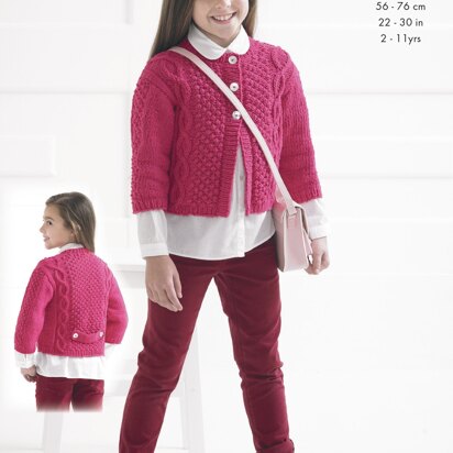 Girls' Cardigans in King Cole Big Value Recycled Cotton Aran - 4140 - Downloadable PDF