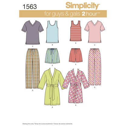 Simplicity Women's Men's and Teens' Sleepwear 1563 - Sewing Pattern