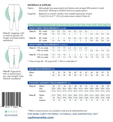 Cashmerette Belmont Leggings & Yogo Pants Pattern By Cashmerette CPP4201 - Paper Pattern, Size 12-32