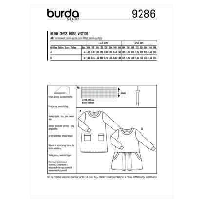 Burda Style Babies' Dress – Shirtdress– with band finishing B9286 - Paper Pattern, Size 1M - 3