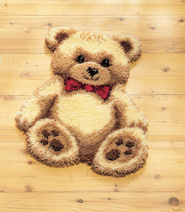 Vervaco Latch Hook Shaped Rug Kit Brown Bear With Red Bow Latch Hook Kit - 45cm x 60cm (18in x 24in)