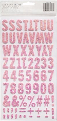American Crafts Tealightful Thickers Stickers 5.5"X11" 138/Pkg - Letter Alpha/Pink Glitter Foam