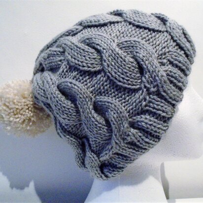 Aran Cable Beanie Pom Pom hat - knitting pattern