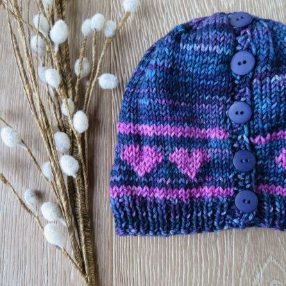 Valentine Hearts Ponytail Hat - knitting pattern