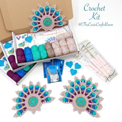 Crochet Peacock Tail Feather Coaster or Applique