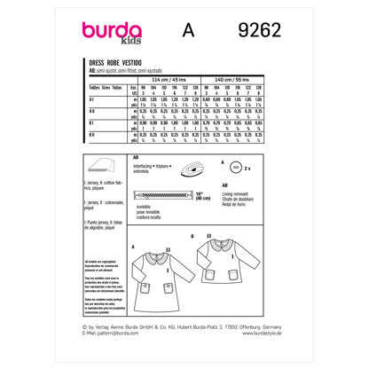 Burda Style Kids Dress B9262 - Paper Pattern, Size 98 - 128