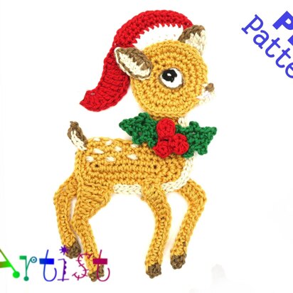 Reindeer Baby 2 with Santas Hat Birds Crochet Applique