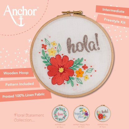 Anchor Starter Kit Hola Hoop Embroidery Kit - 15 x 15 cm