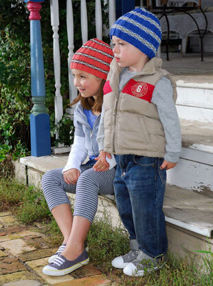 Skinny Striped Hat in Blue Sky Fibers Skinny Cotton - Downloadable PDF