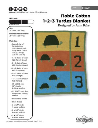 Turtles Blanket in Cascade Yarns Noble Cotton - DK605 - Downloadable PDF
