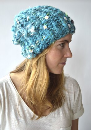 Ribby Slouch Hat in Knit Collage Daisy Chain