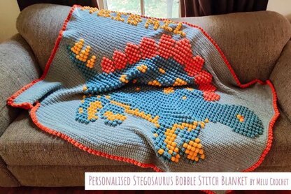 Personalised Stegosaurus Bobble Stitch Blanket by Melu Crochet