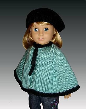 Knitting pattern. Fits American Girl Doll. Cape and Beret, 18 inch