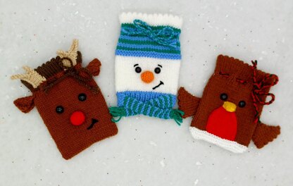 PDF Christmas DK Knitting Pattern Decoration Chocolate Coin Bags Gift Charity knit EASY Christmas Eve Box Robin Snowman Reindeer