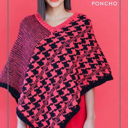 Poppin’ Poncho mit Hahnentrittmuster für Frauen - Kostenlose Strickanleitung für Paintbox Yarns Simply Aran